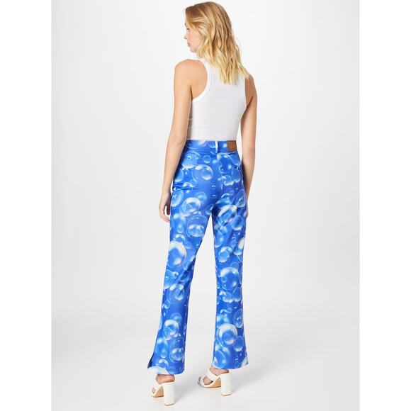HOUSE OF SUNNY Fantasia Flare Pants Womens 6 Blue Bubble Print High Rise Stretch - Picture 2 of 16